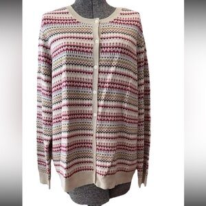 Croft‎ and barrow ladies pink fair isle style cardigan sweater size XXL-EUC